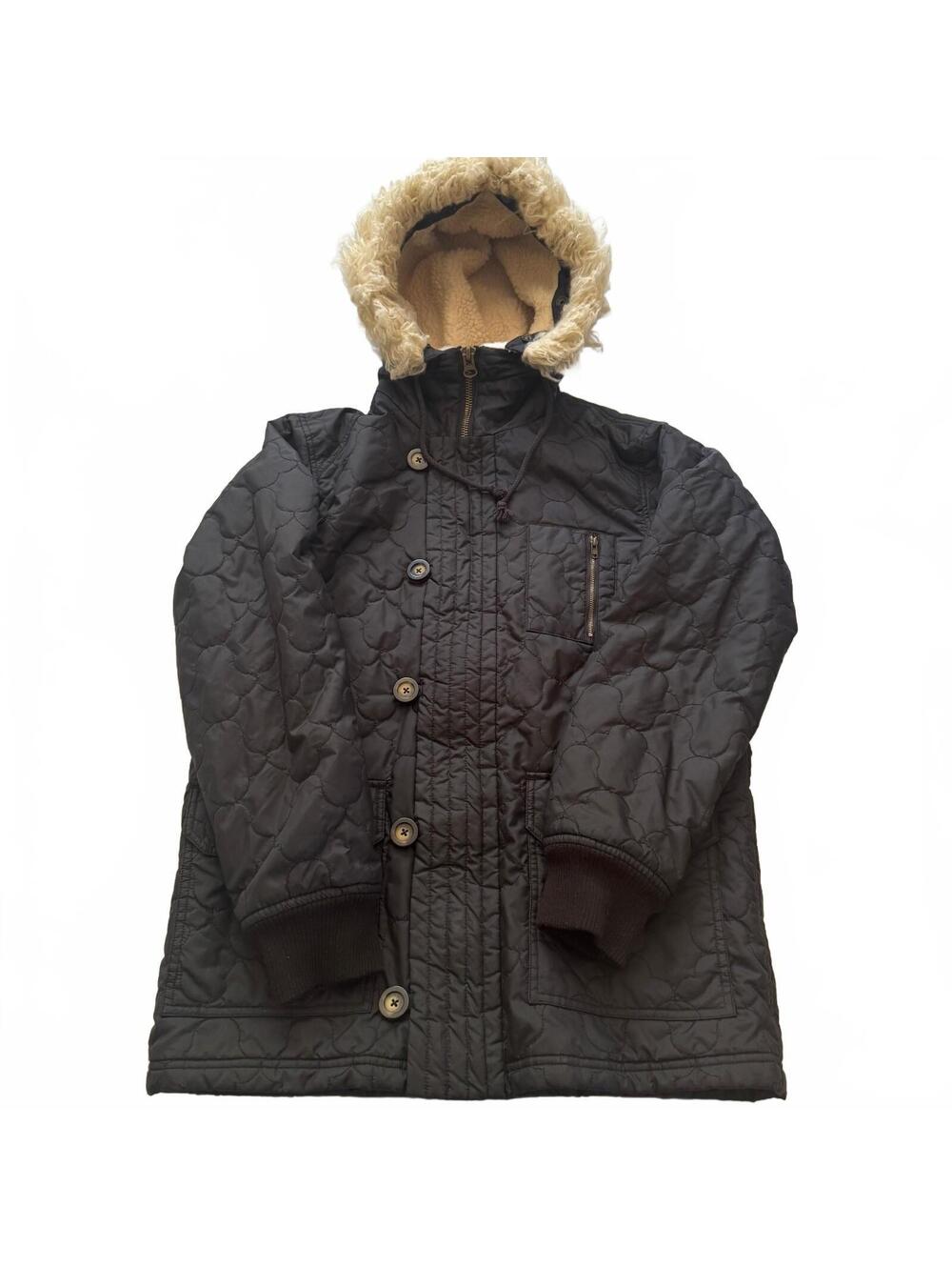 Vtg 2006 Paul Frank Quilted Parka Jacket Mens Small Black Sherpa Fur Hood Coat S